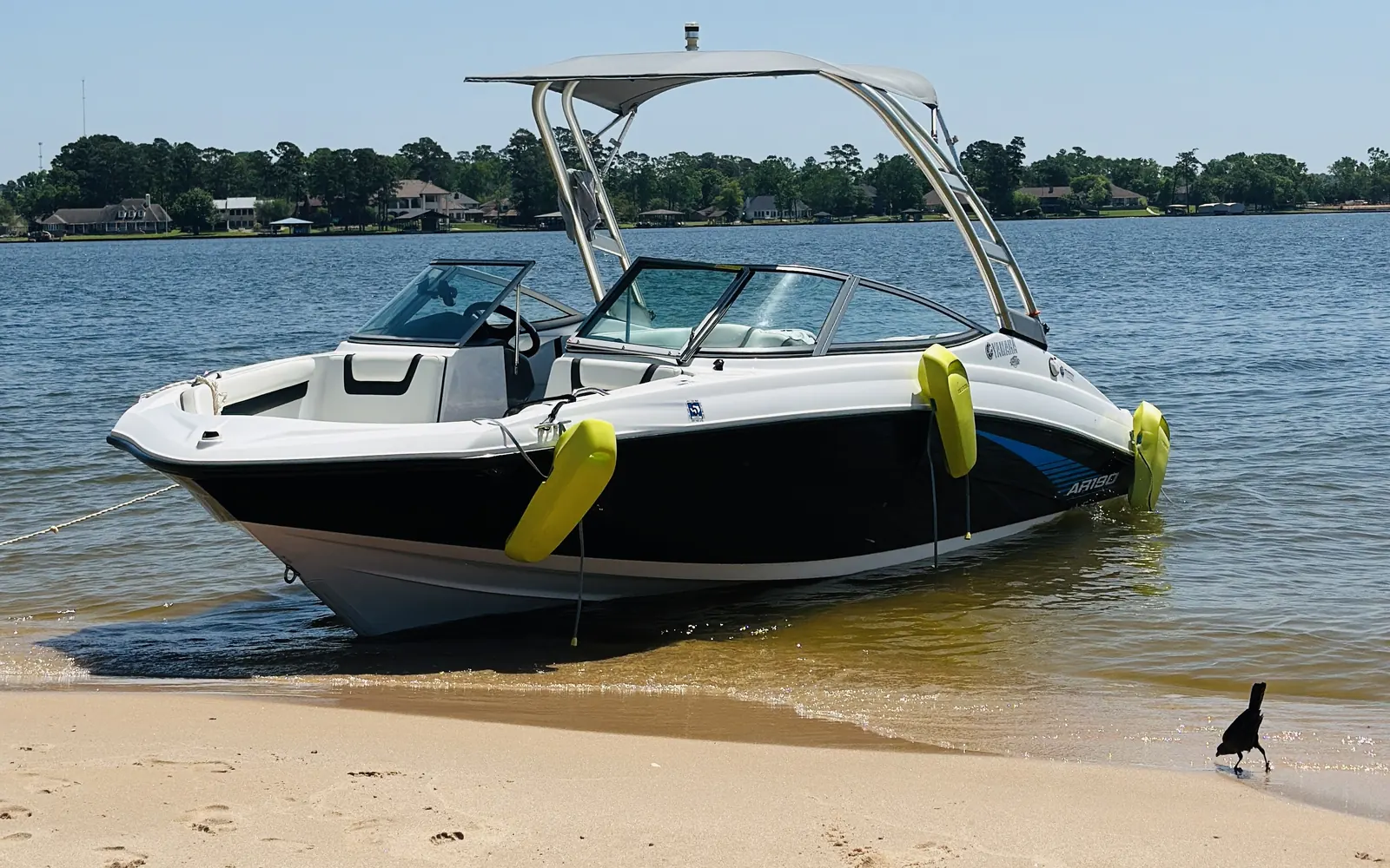 2016 Yamaha AR190 jet boat at the shore of Lake Conroe